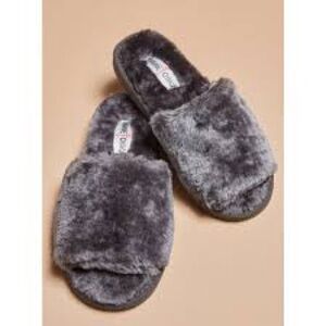 Soft gray Lolo slippers from Minnetonka
